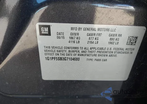 2016 Chevrolet Cruze Limited 2Lt Auto z USA, uszkodzony, nr VIN 1G1PF5SB3G7104680